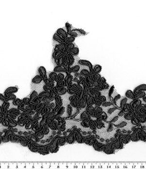 06-1156 Fekete zsinórozott szegő csipke 11cm (Fekete csipke)
