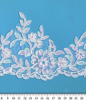 06-917 Zöld-rózsaszín zsinórozott szegő csipke 13cm