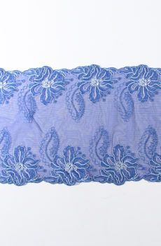 06-m-6 Kék tüll alapú hímzett szegő csipke 19cm
