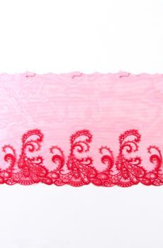 06-m-7  Tűzpiros tüll alapú hímzett szegő csipke 19cm