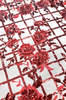 bordó négyzetrácsos rózsás csipke anyag flitterrel