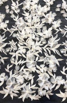 28-747-5 3d-s muszlin virágos levél mintás csipkeanyag